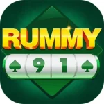 Rummy 91 APK icon, a red 91 on a gold coin, version 2.2.1