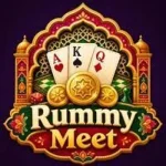 Rummy Meet APK icon, two chairs and a green table, version 1.0.9