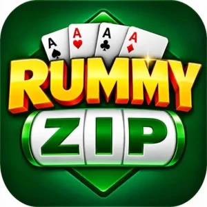 Rummy Zip APK icon, a yellow zip mark on black, version 1.2.8
